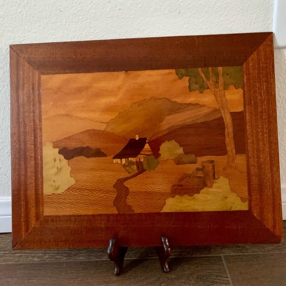 Vintage Wooden Marquetry Wall Plaque 12/15 Inch - Picture 13 of 13